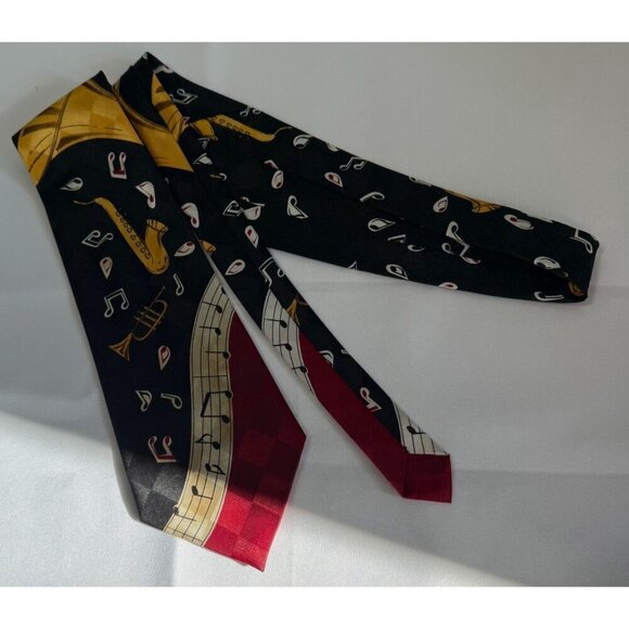 A. Rogers Mens Neck Tie Musical Instruments & Notes Design Jazz Music - Picture 2 of 5